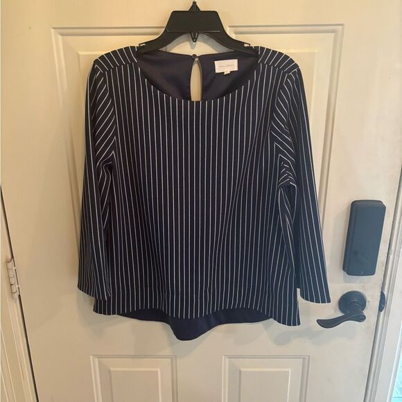 Anthropologie MELLODAY Navy and White Striped Top - Picture 2 of 5